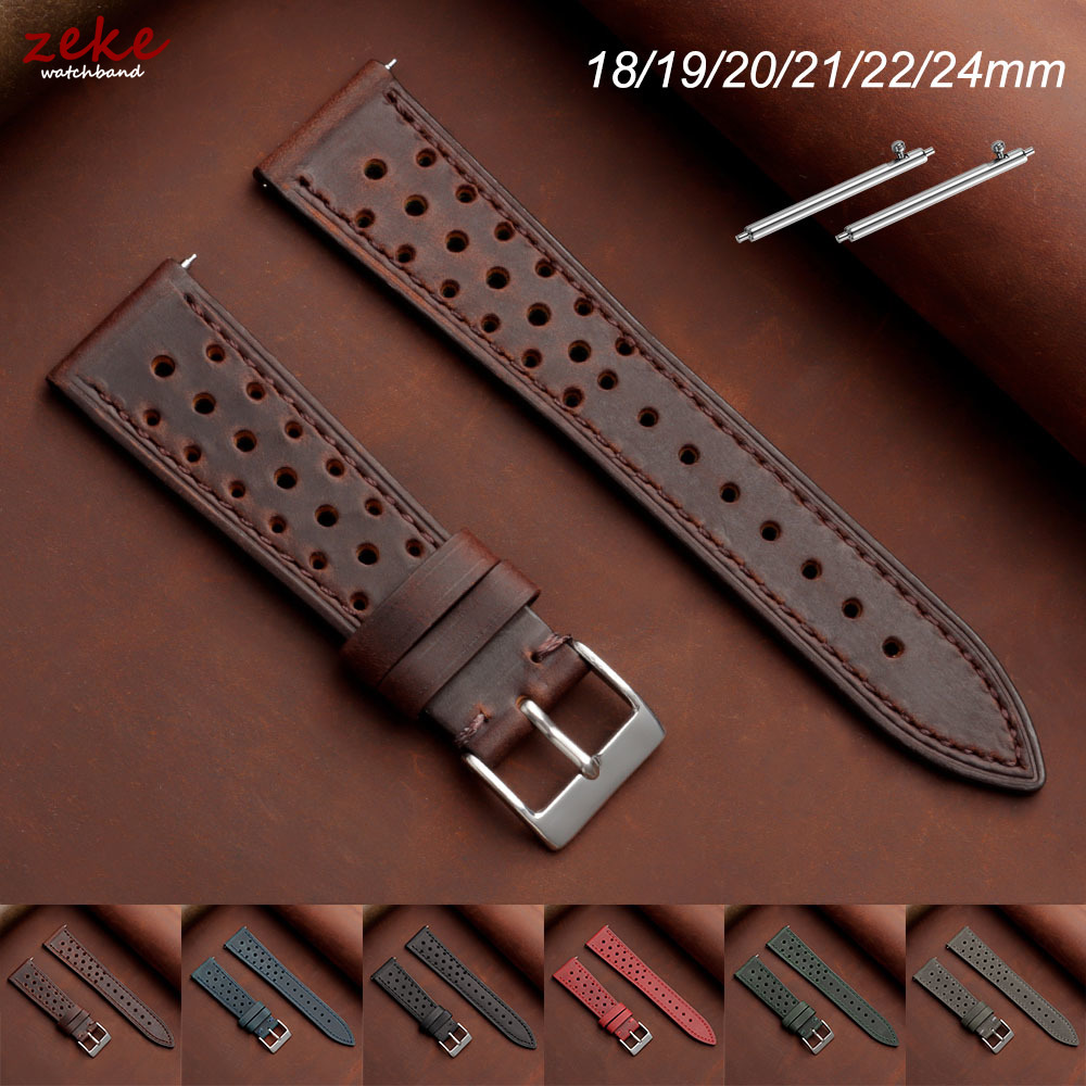 Leather Strap Quick Release - ヴィンテージレーシングレザー時計ストラップ オメガ用 18mm 19mm 20mm 21mm