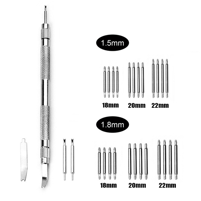 Spring Bar Tool Set - 両端が使える時計修理フォーク、時計ストラップケース修理ツール、24個の18mm、20mm、22mmスプリングバー付き、時計職人修理ツールセット