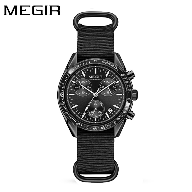 Canvas Strap Watch - MEGIR 2247 新型高級メンズ腕時計 キャンバス編み込みストラップ スポーツクロノグラフ ナイトライト