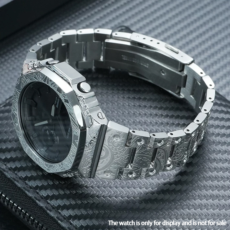 Casio Watch G-Shock Ga-2100 - ヴィンテージペイズリー模様のステンレススチール製ケースとバンド交換部品、カスタム改造パーツ、カシオGA-2100＆GA-2110 G-Shockメタ対応