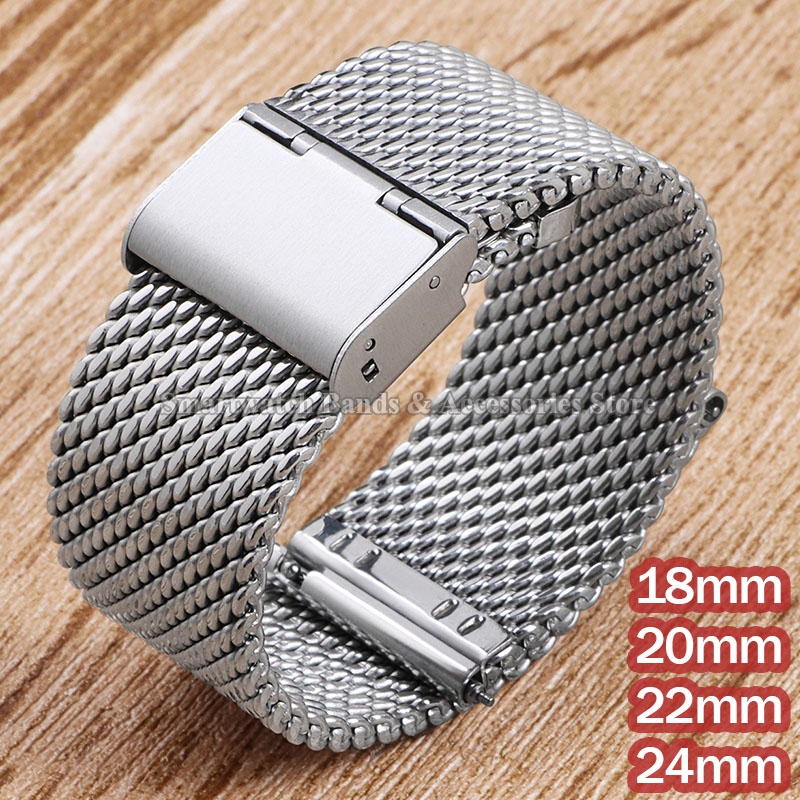 Mesh Strap Metal - ミラネーゼメッシュスチールストラップ,ステンレススチールブレスレット交換,メタルブレスレットアクセサリー,セイコー,dw,1.0, 18mm, 20mm, 22mm, 24mm