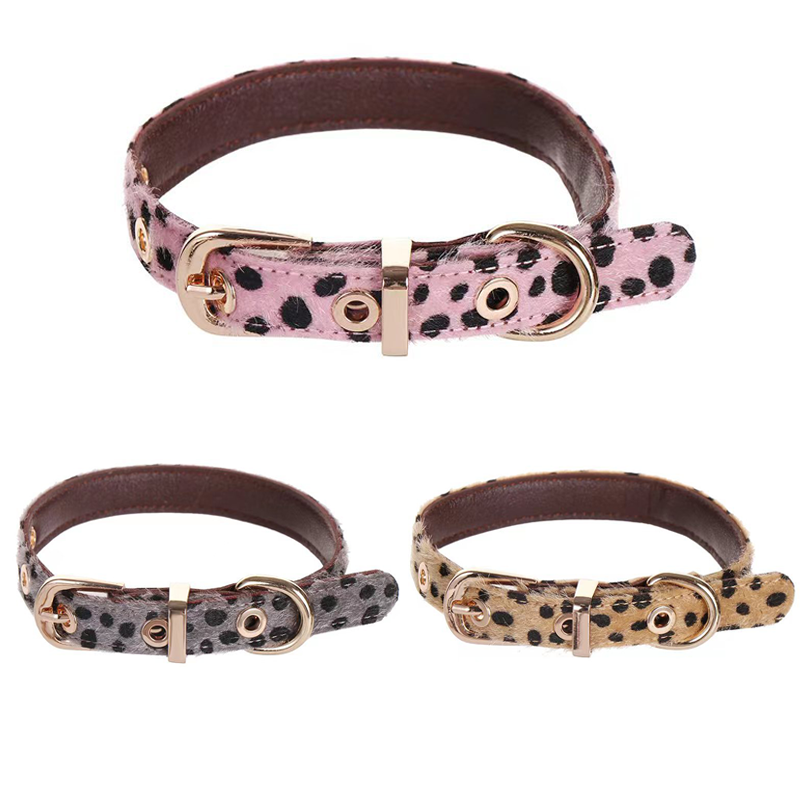 Leather Strap Quick Release - ヒョウ柄小型犬首輪、ソフトPUレザー犬用メタルリード付き - 調節可能な快適フィットペット首輪（ウォル用）