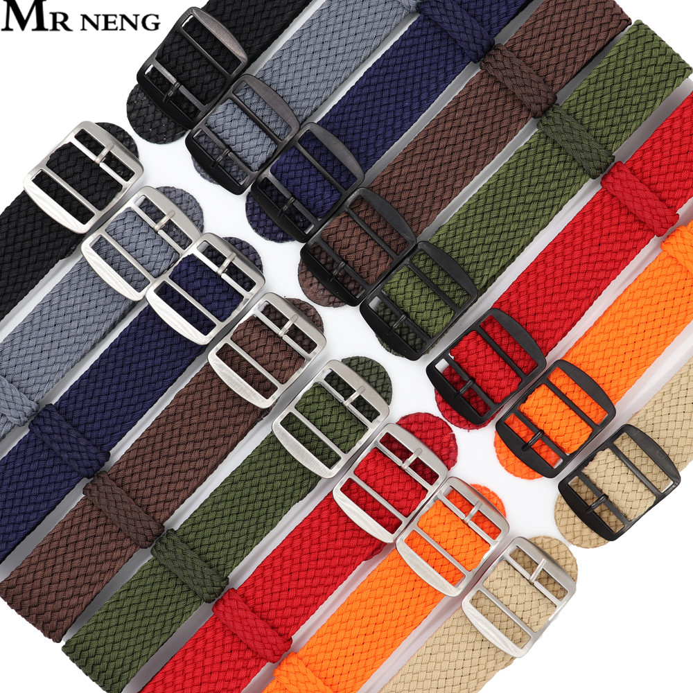 Perlon Strap Woven - 時計バンド18 20 22ミリメートルペルロンナイロン交換ヴィンテージ腕時計バンドベルトストラップブラック & シルバー起毛バックル男の腕時計