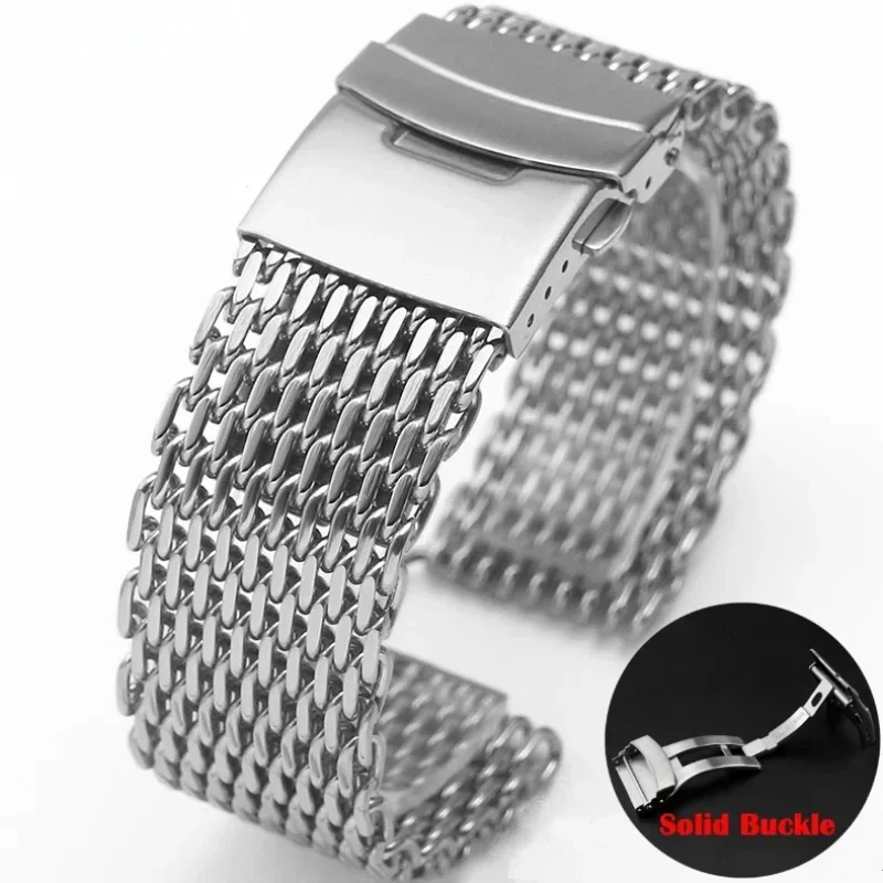 Mesh Strap Metal - 男性用ステンレススチールメッシュウォッチバンド,シンコダイビングメタル,サメ,調節可能なストラップ,ラレックス,18mm, 20mm, 22mm, 24mm
