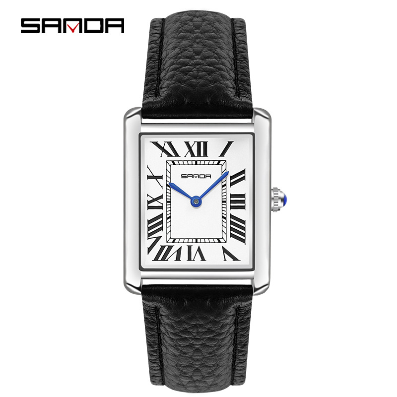 Cartier Watch Tank - 男性と女性のための長方形の腕時計,ユニセックスの高級時計,シルバーケース,革のバンド,クォーツ時計,1108