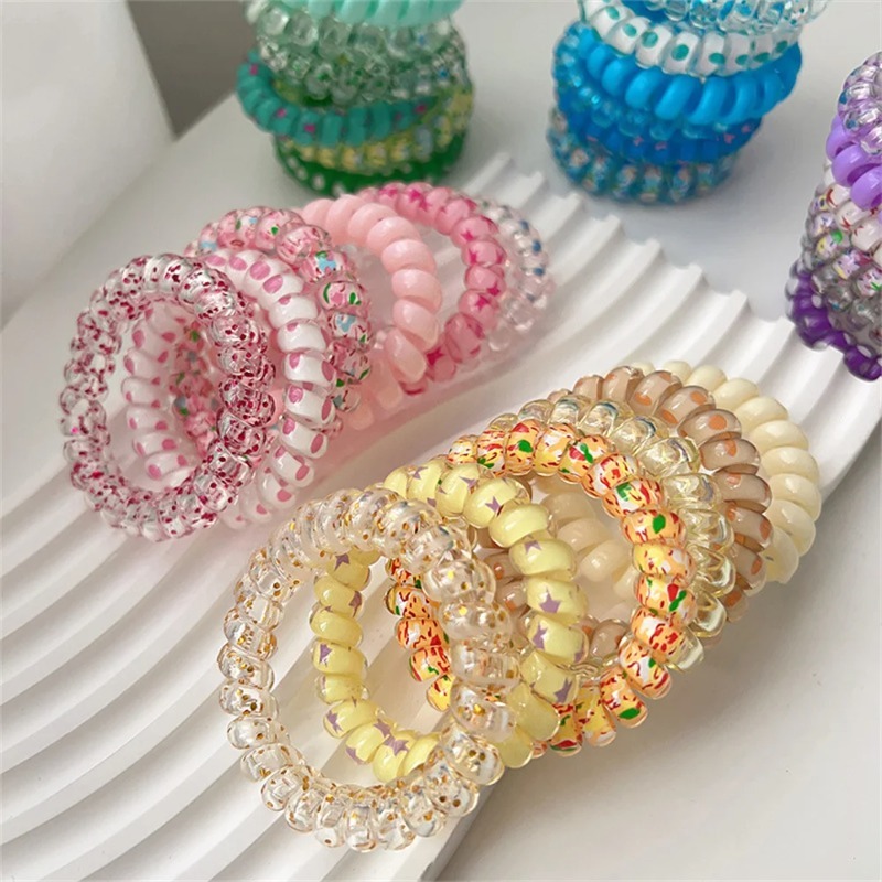 Silicone Band Women - 6個入りカラフルなレジン製ゼリースパイラルコイルヘアタイ、伸縮性のあるポニーテールホルダー、女性と女の子向けのキュートでスイートなヘアアクセサリー