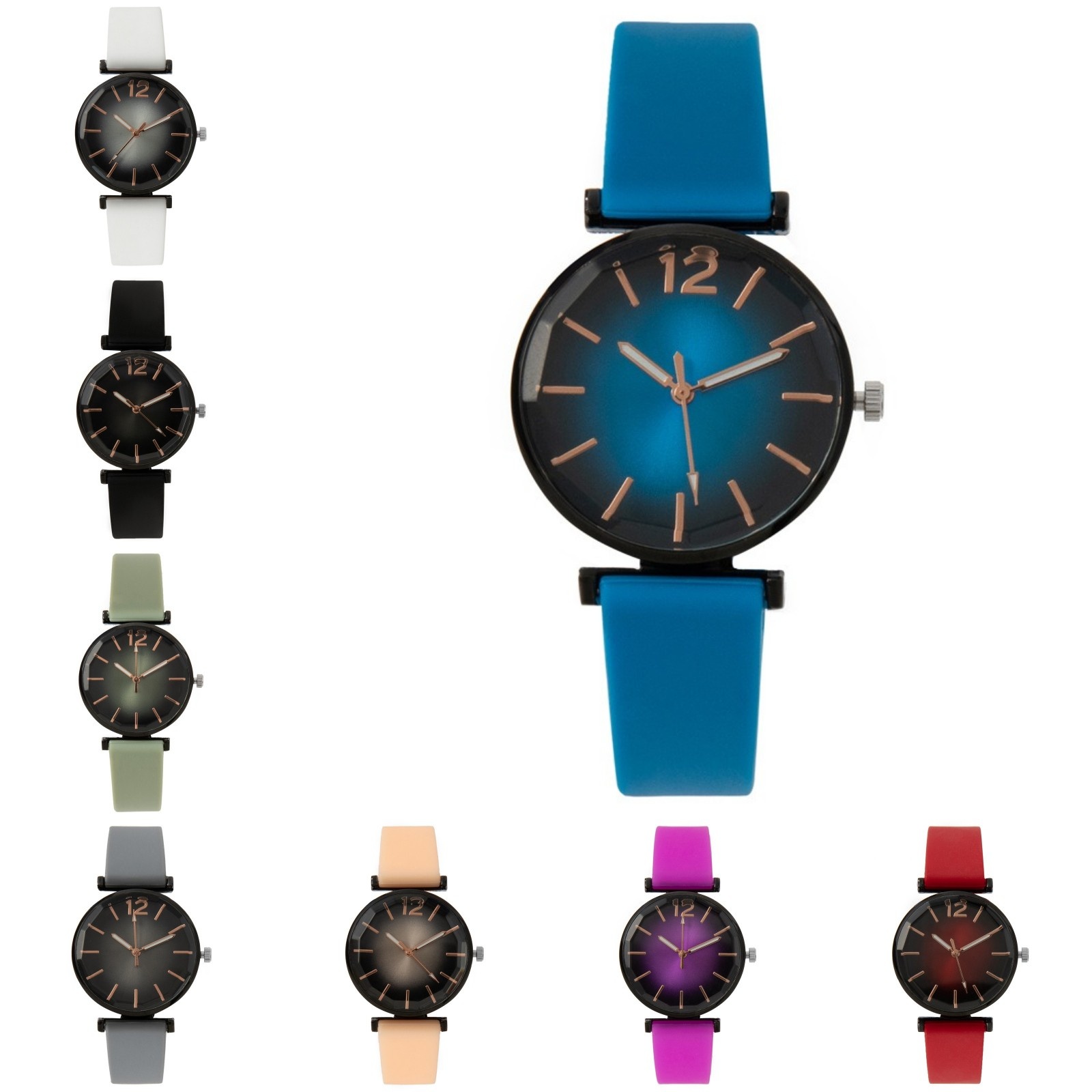 ファッションレディース腕時計スポーツシンプルなブラックダイヤ - Silicone Band Women のレビューと価格