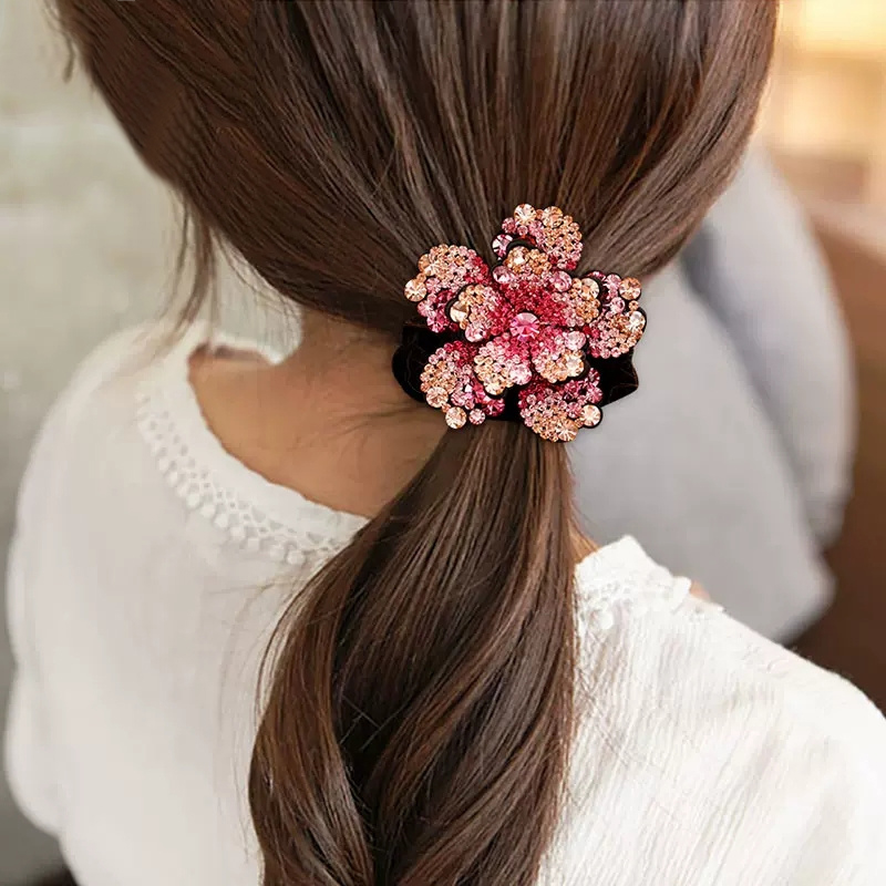 女性ラインストーンシュシュベルベット弾性ヘアバンド花のヘアロ - Silicone Band Women のレビューと価格