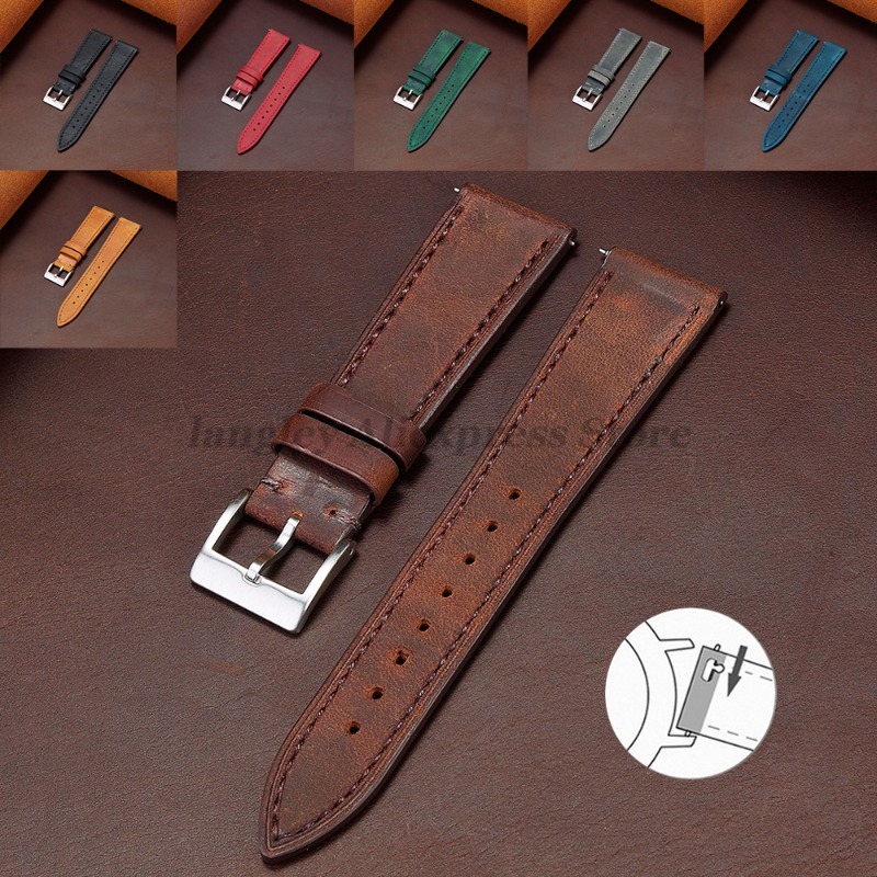 クイックリリースヴィンテージレトロ本革時計バンド 18 ミリ - Leather Strap Quick Release のレビューと価格