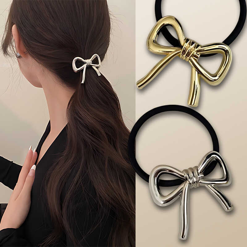 韓国の絶妙な金属弓ヘアロープ女性のためのポニーテールヘッドス - Silicone Band Women のレビューと価格