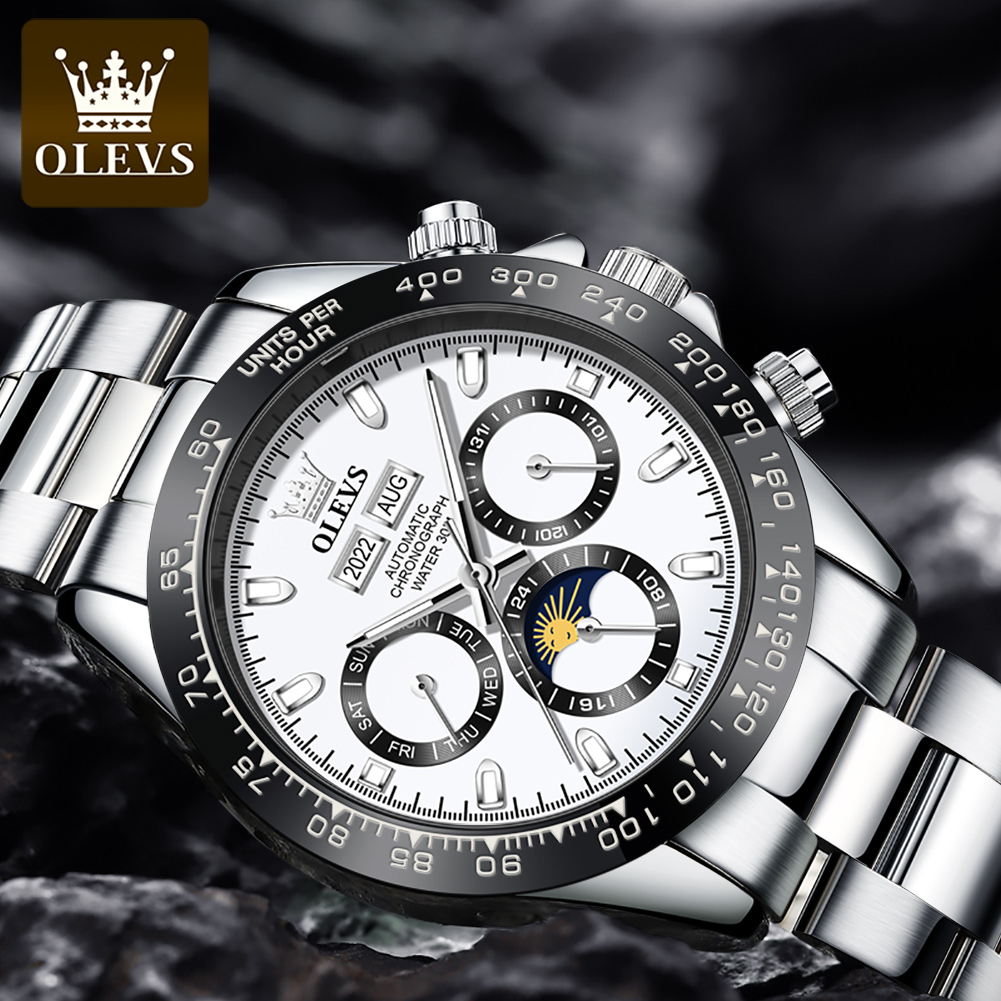 OLEVS 6654 高級メンズ腕時計クロノグラフ自動機械式 - Omega Watch Seamaster のレビューと価格